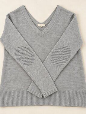 NWOT 41 Hawthorn Grey Deep V-Neck Sweater - L-  Textured Elbow Accents